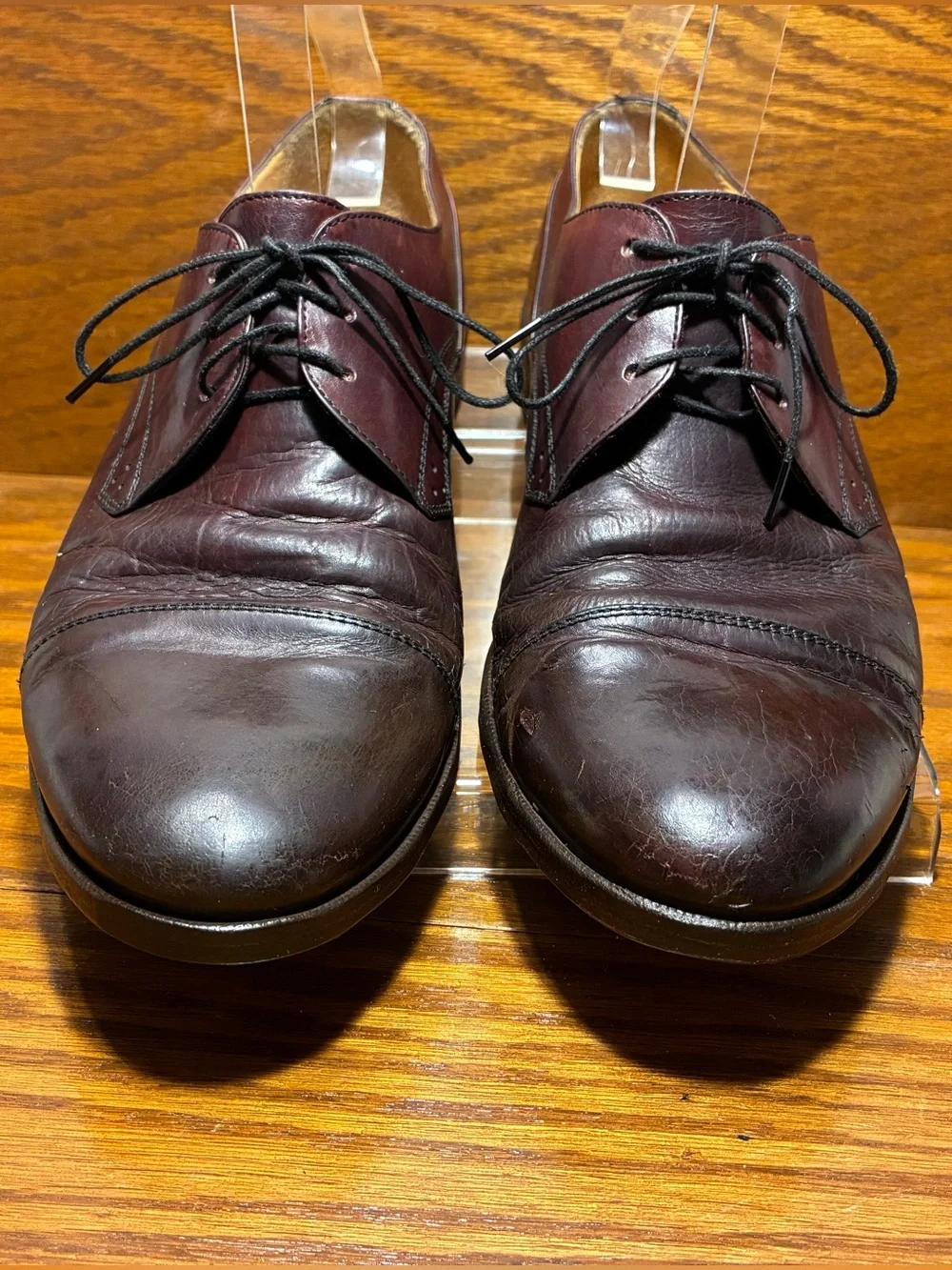 Y2K VTG Johnston & Murphy ITALY MADE Cap Toe Oxford Shoes Burgundy Men’s Size 9
